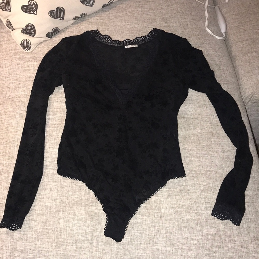 Free People black lace bodysuit built in bandeau